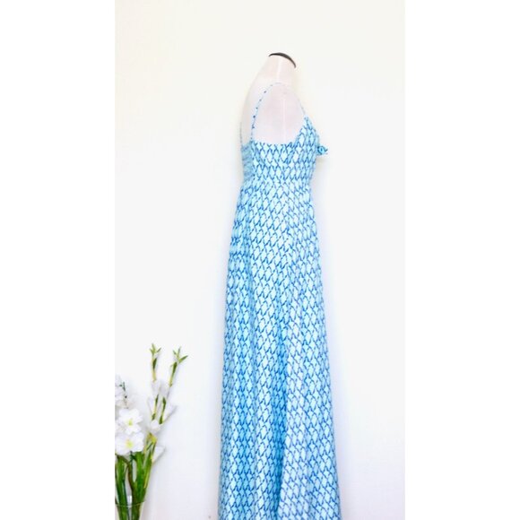 NEW! Vineyard Vines Lattice Print Tie Front Maxi Sundress Dress Silk Blue SZ 4 - Picture 8 of 10